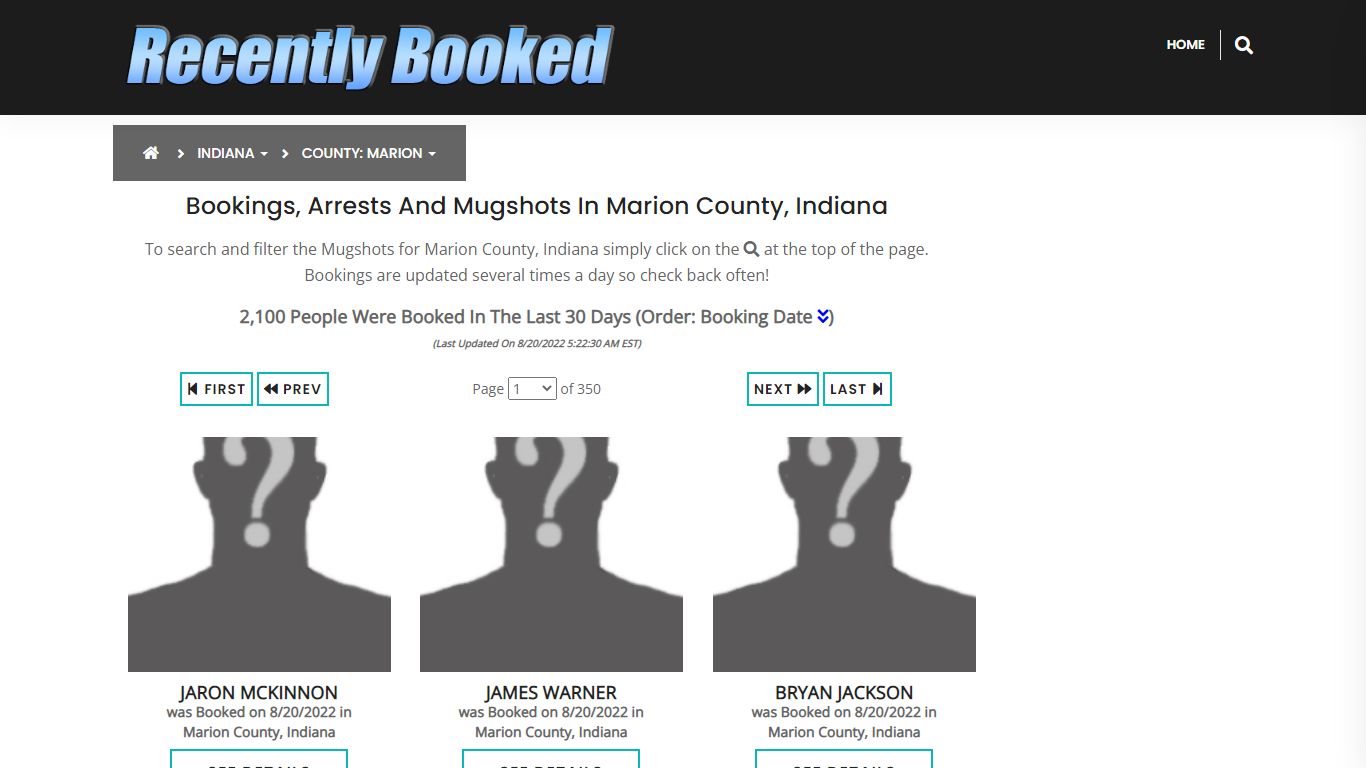 Bookings, Arrests and Mugshots in Marion County, Indiana - Recently Booked